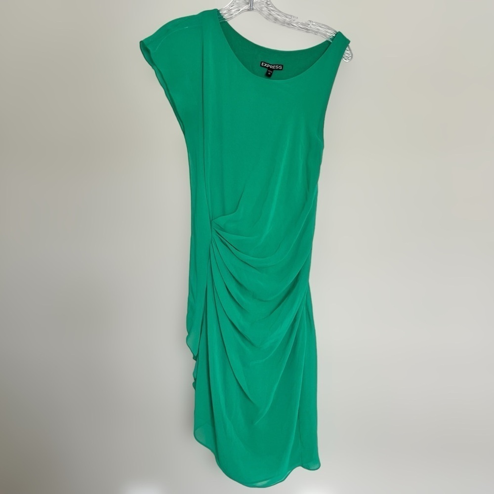 Express Green Drape Mini Cocktail Dress Size XS Ruched Party Night Out